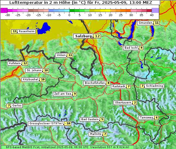 Temperatur, 9. 5. 2025