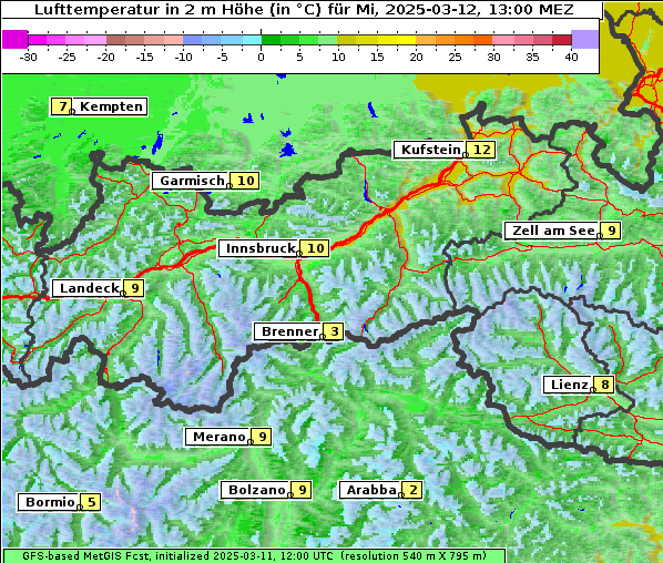 Temperatur, 12. 3. 2025