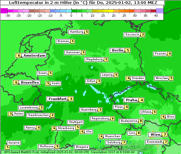 Temperatur, 2. 1. 2025