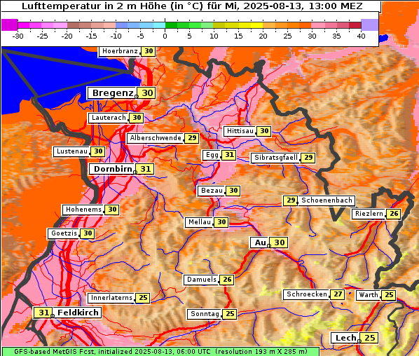 Temperatur, 13. 8. 2025