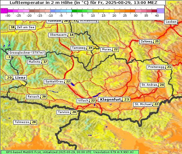 Temperatur, 29. 8. 2025