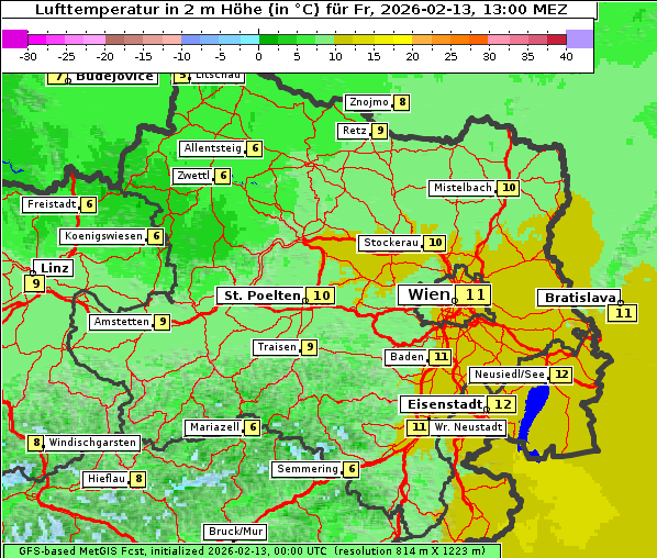 Temperatur, 13. 2. 2026