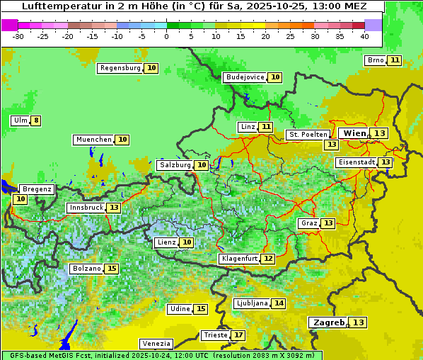 Temperatur, 25. 10. 2025