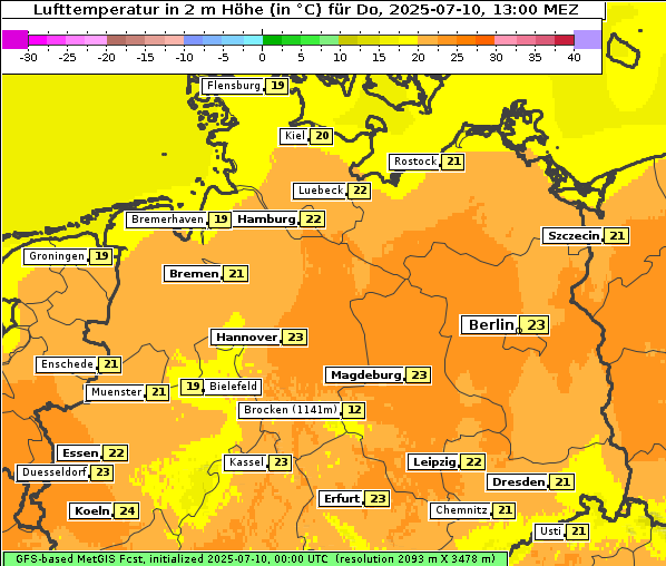 Temperatur, 10. 7. 2025