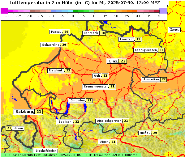 Temperatur, 30. 7. 2025