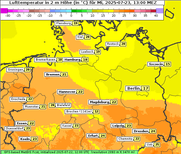 Temperatur, 23. 7. 2025