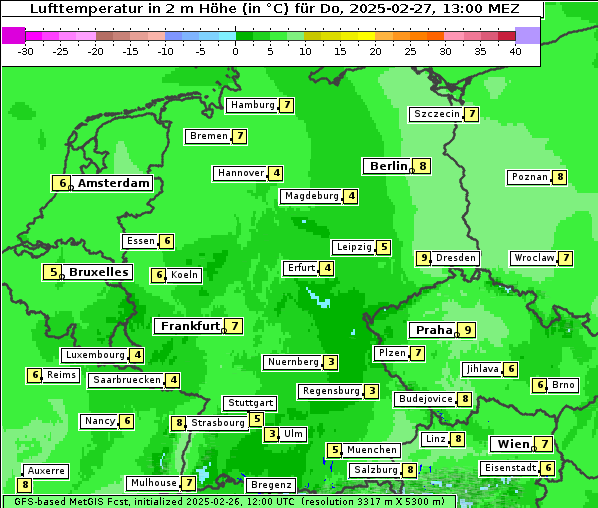 Temperatur, 27. 2. 2025