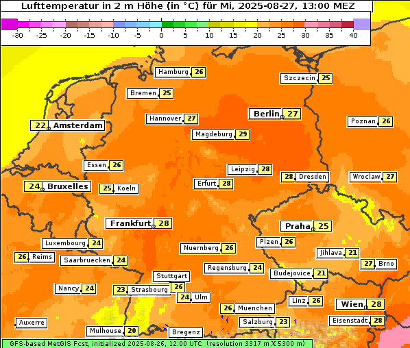 Temperatur, 27. 8. 2025