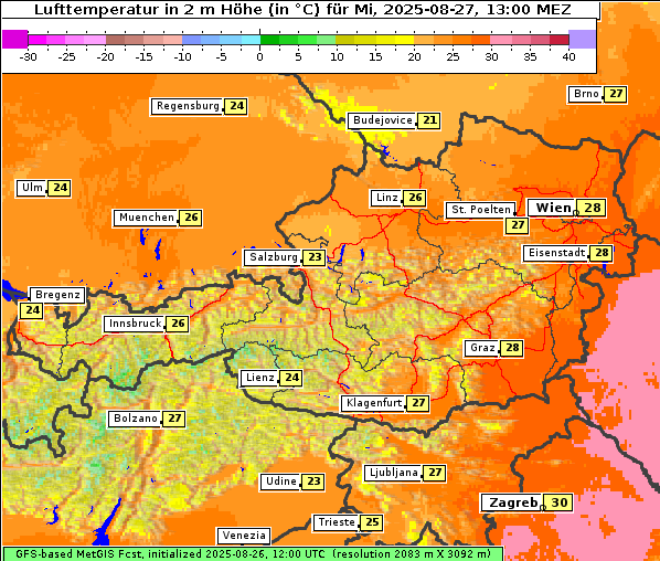 Temperatur, 27. 8. 2025
