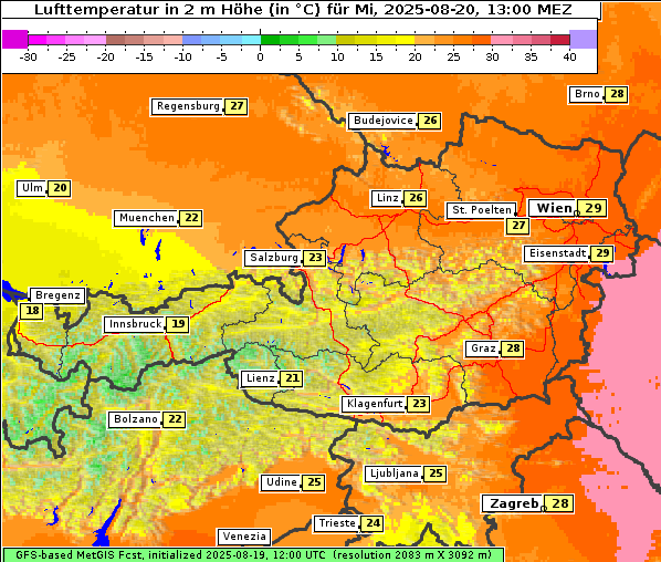 Temperatur, 20. 8. 2025