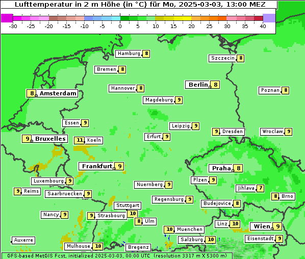 Temperatur, 3. 3. 2025