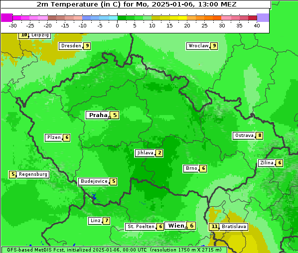 Temperatur, 6. 1. 2025