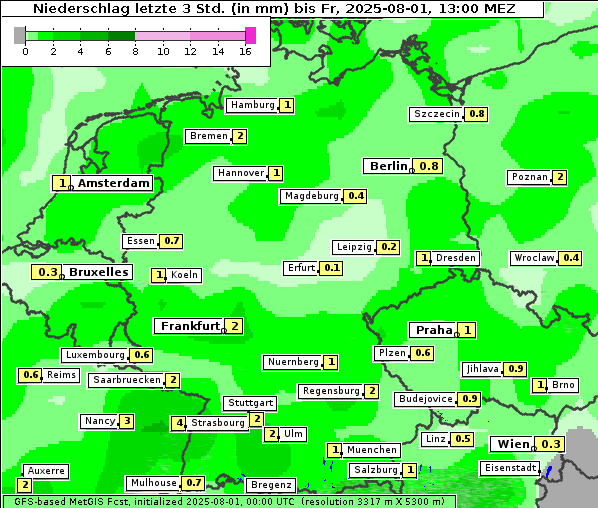 Niederschlag, 1. 8. 2025