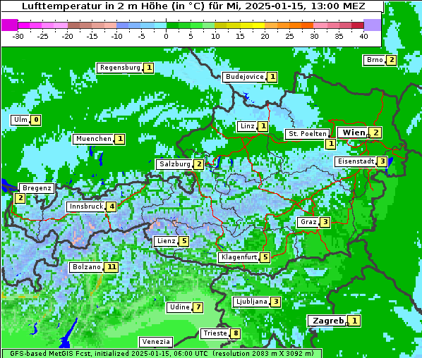 Temperatur, 15. 1. 2025