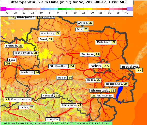Temperatur, 17. 8. 2025