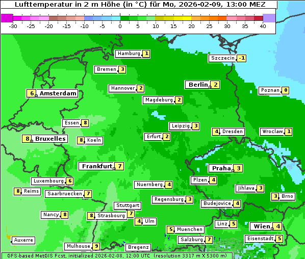 Temperatur, 9. 2. 2026