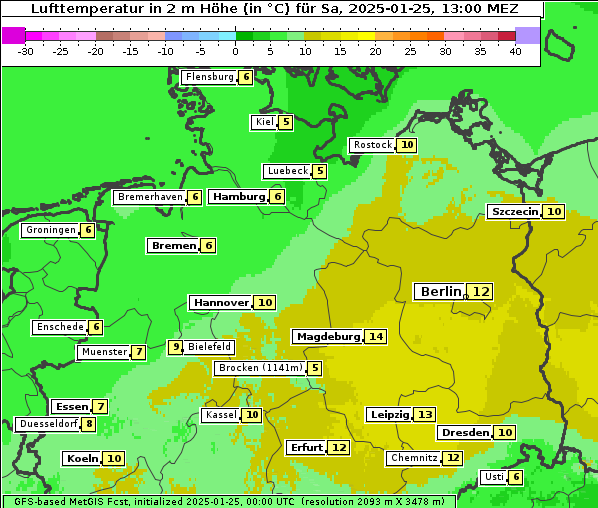 Temperatur, 25. 1. 2025