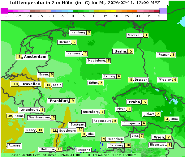 Temperatur, 11. 2. 2026