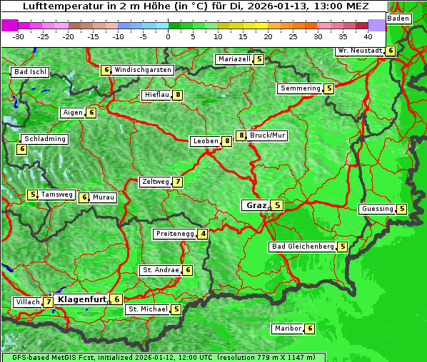 Temperatur, 13. 1. 2026