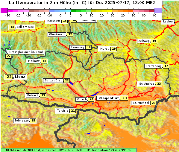Temperatur, 17. 7. 2025