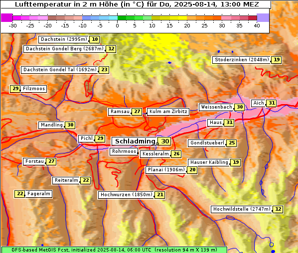 Temperatur, 14. 8. 2025