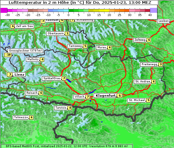 Temperatur, 23. 1. 2025