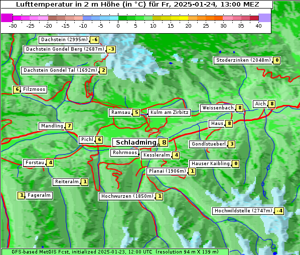 Temperatur, 24. 1. 2025