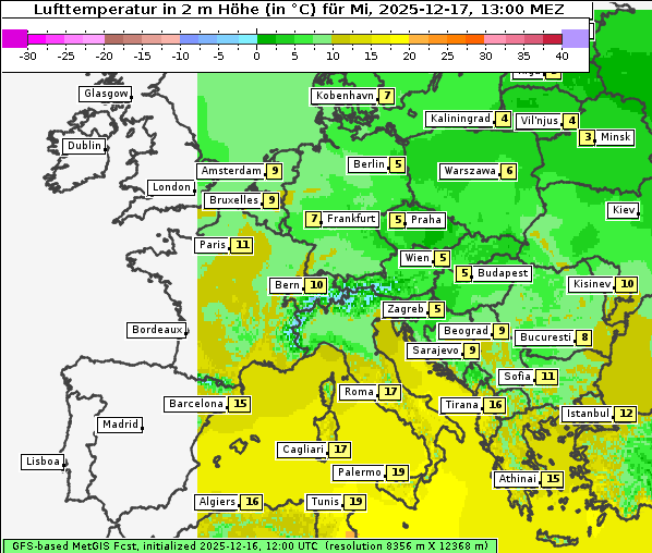 Temperatur, 17. 12. 2025