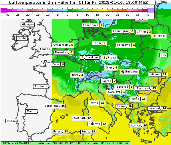 Temperatur, 10. 1. 2025