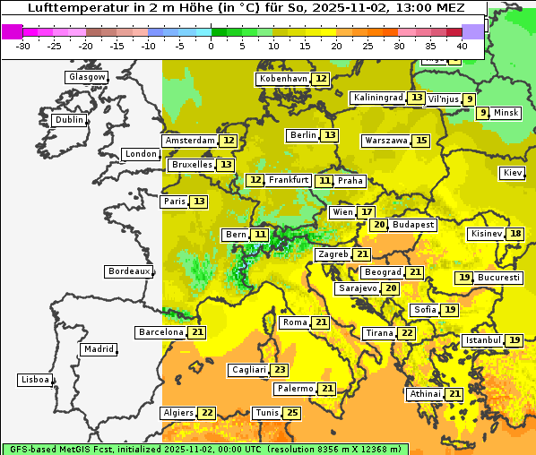 Temperatur, 2. 11. 2025