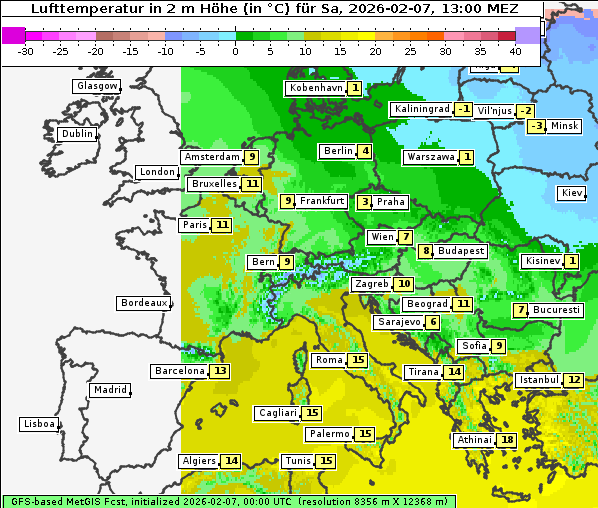 Temperatur, 7. 2. 2026