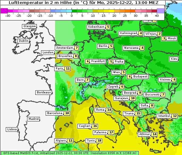 Temperatur, 22. 12. 2025