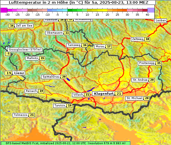 Temperatur, 23. 8. 2025