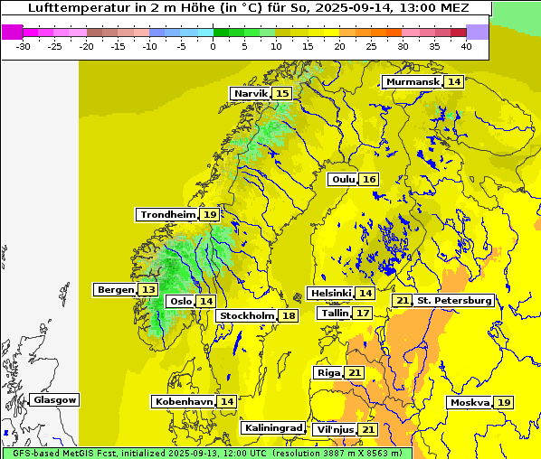 Temperatur, 14. 9. 2025