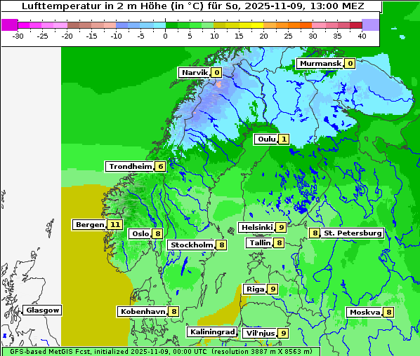 Temperatur, 9. 11. 2025