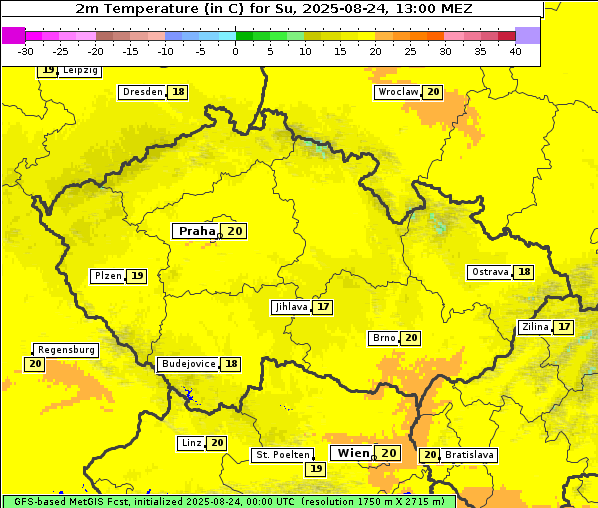 Temperatur, 24. 8. 2025