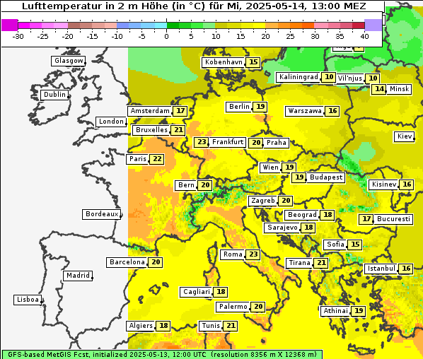 Temperatur, 14. 5. 2025