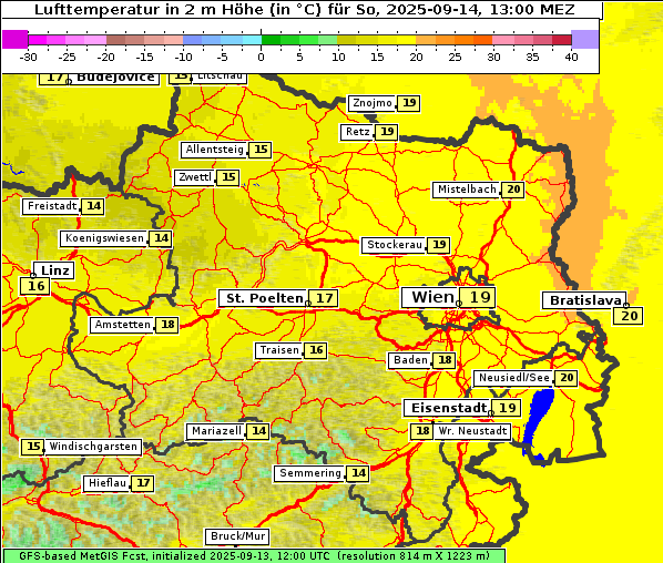 Temperatur, 14. 9. 2025
