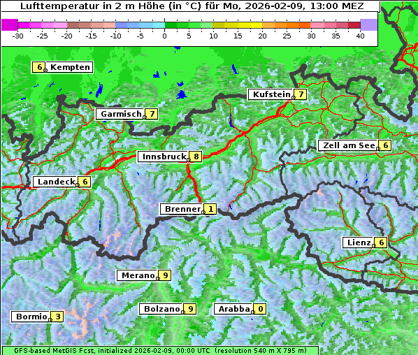 Temperatur, 9. 2. 2026