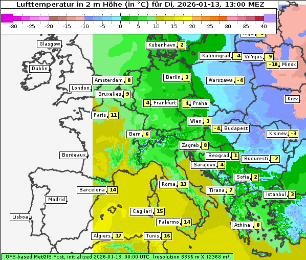 Temperatur, 13. 1. 2026