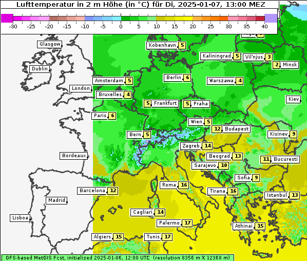 Temperatur, 7. 1. 2025