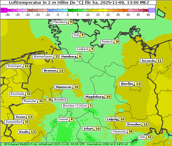 Temperatur, 8. 11. 2025