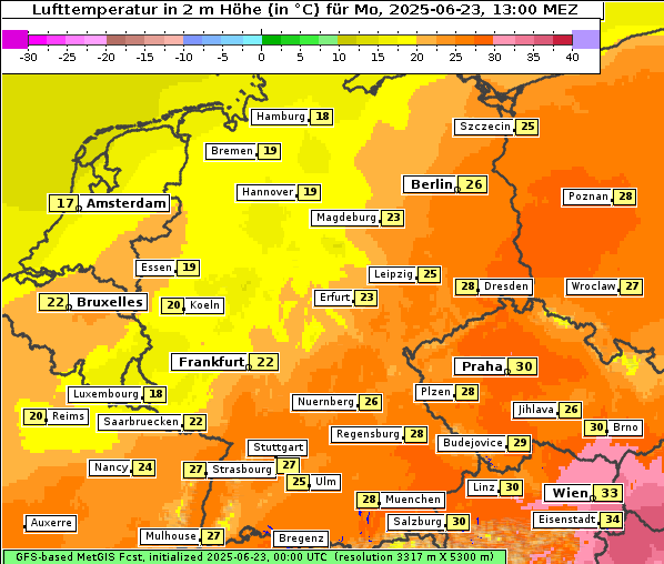 Temperatur, 23. 6. 2025