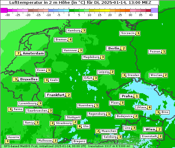 Temperatur, 14. 1. 2025