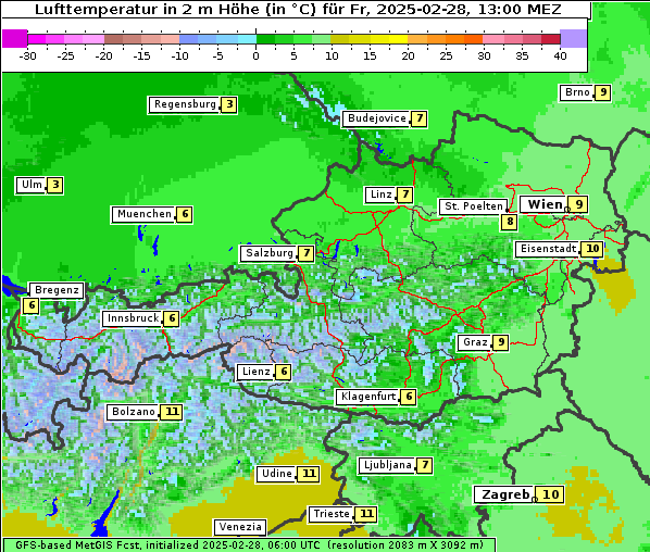 Temperatur, 28. 2. 2025