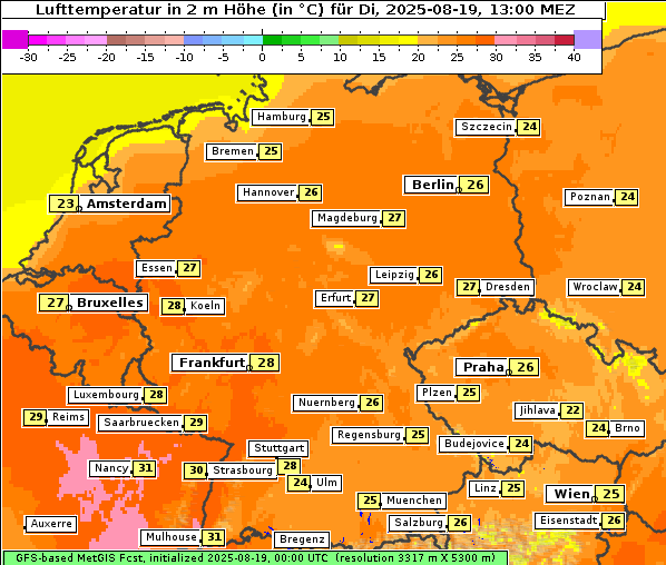 Temperatur, 19. 8. 2025