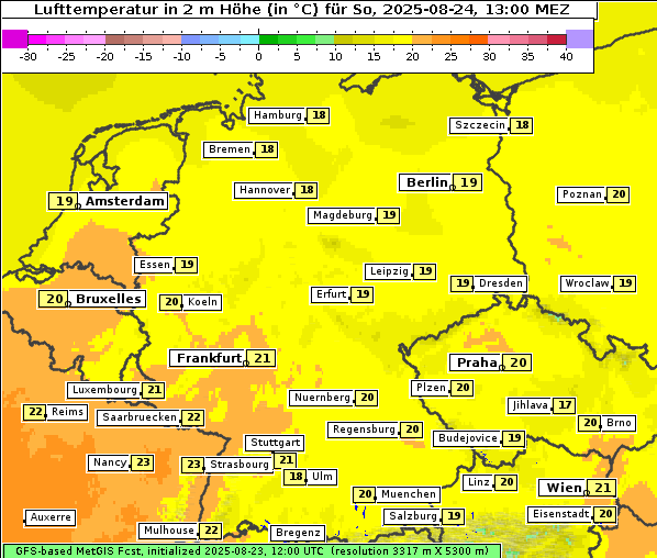 Temperatur, 24. 8. 2025