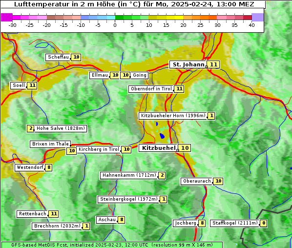 Temperatur, 24. 2. 2025