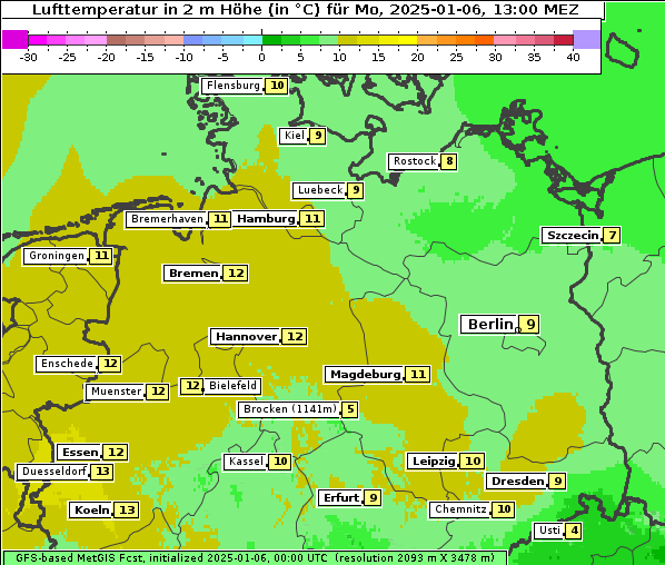 Temperatur, 6. 1. 2025