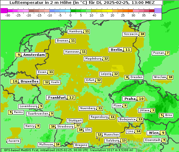 Temperatur, 25. 2. 2025